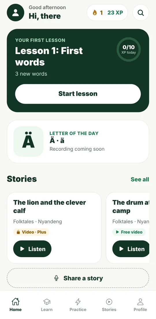 Home in the app