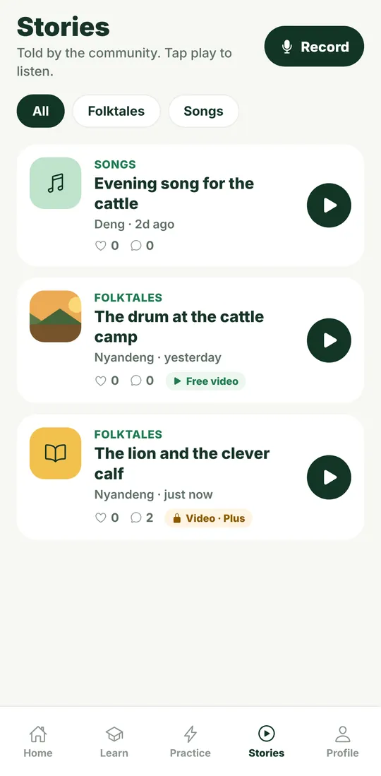 The Stories tab in the app